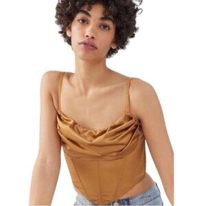 Urban Outfitters Lexi Satin Cowl Neck Gold Corset Top Large‎